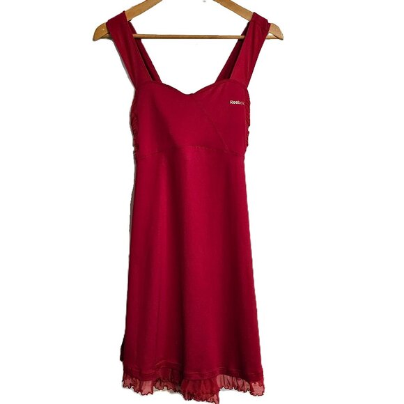 REEBOK Short Red Tennis Zig Dress with Criss Cross Back & Ruffle Trim Size XL - Picture 1 of 13